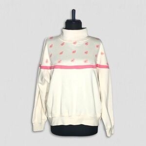 Vintage 90s Anchor Blue Turtleneck Sweatshirt Paisley-Style Accents Cream/Pink M